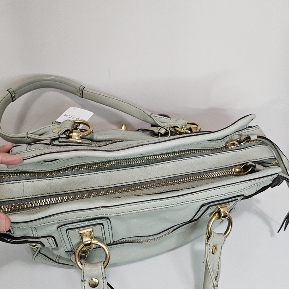 MSRP $700 Coach Hampton Lindsay Satchel Handbag Tote Mint Green Leather Turnlock - Picture 10 of 11